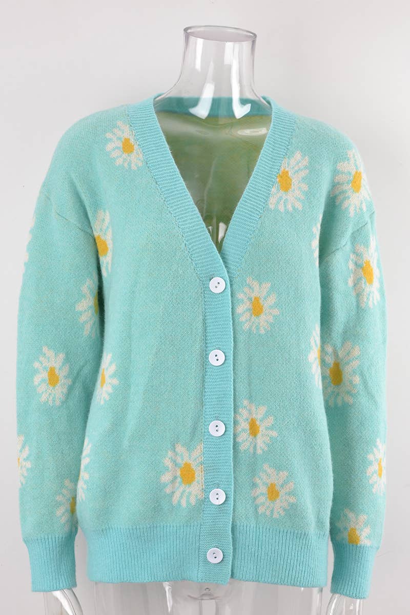 DAISY JACQUARD SINGLE BREASTED SHORT CARDIGAN