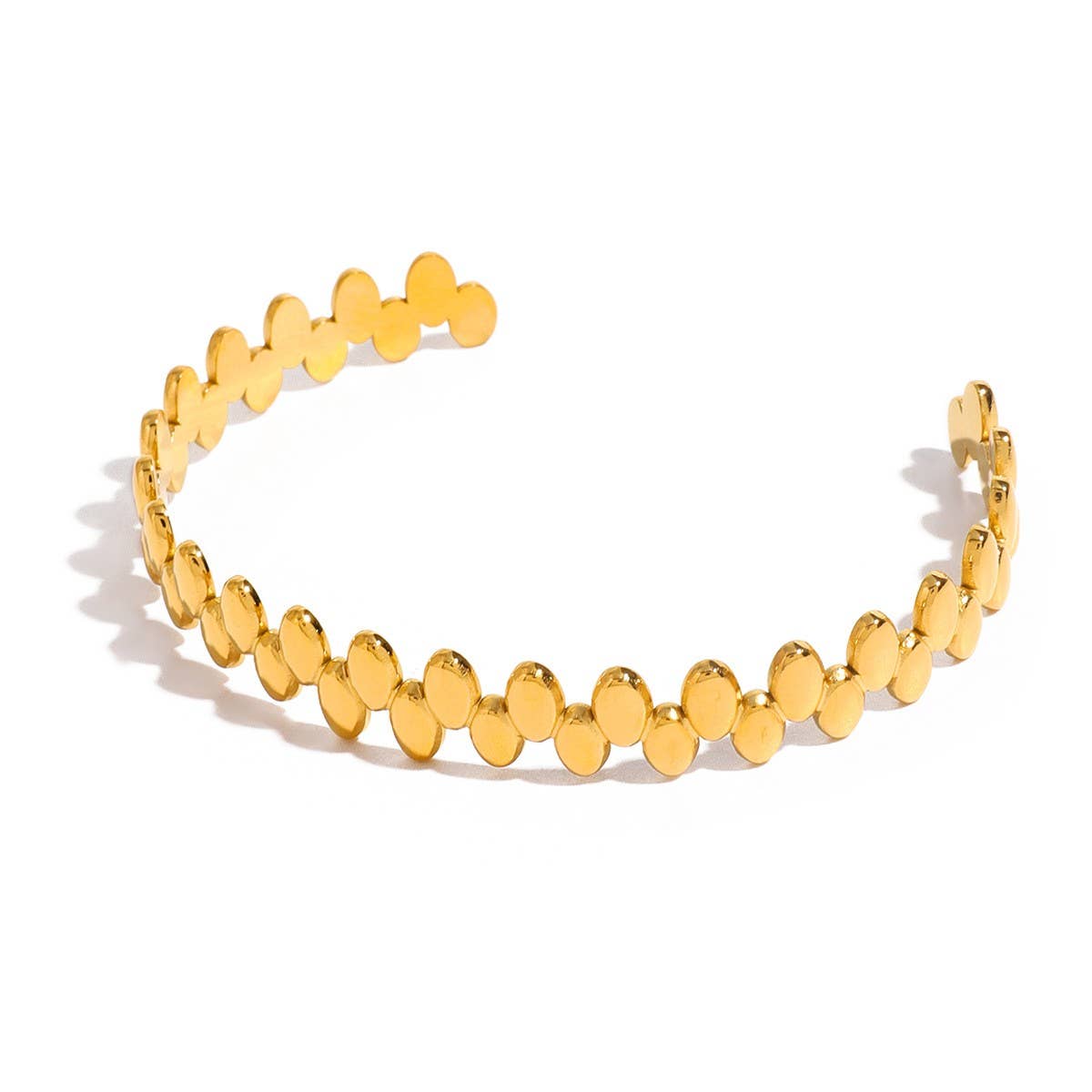 18K Gold Stainless Steel Oval Bead Cuff Bracelet_CWAJE4896