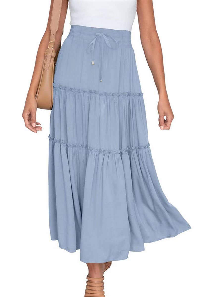 CWBLS0557_CASUAL SOLID PATCHWORK ELASTIC WAIST MAXI SKIRT