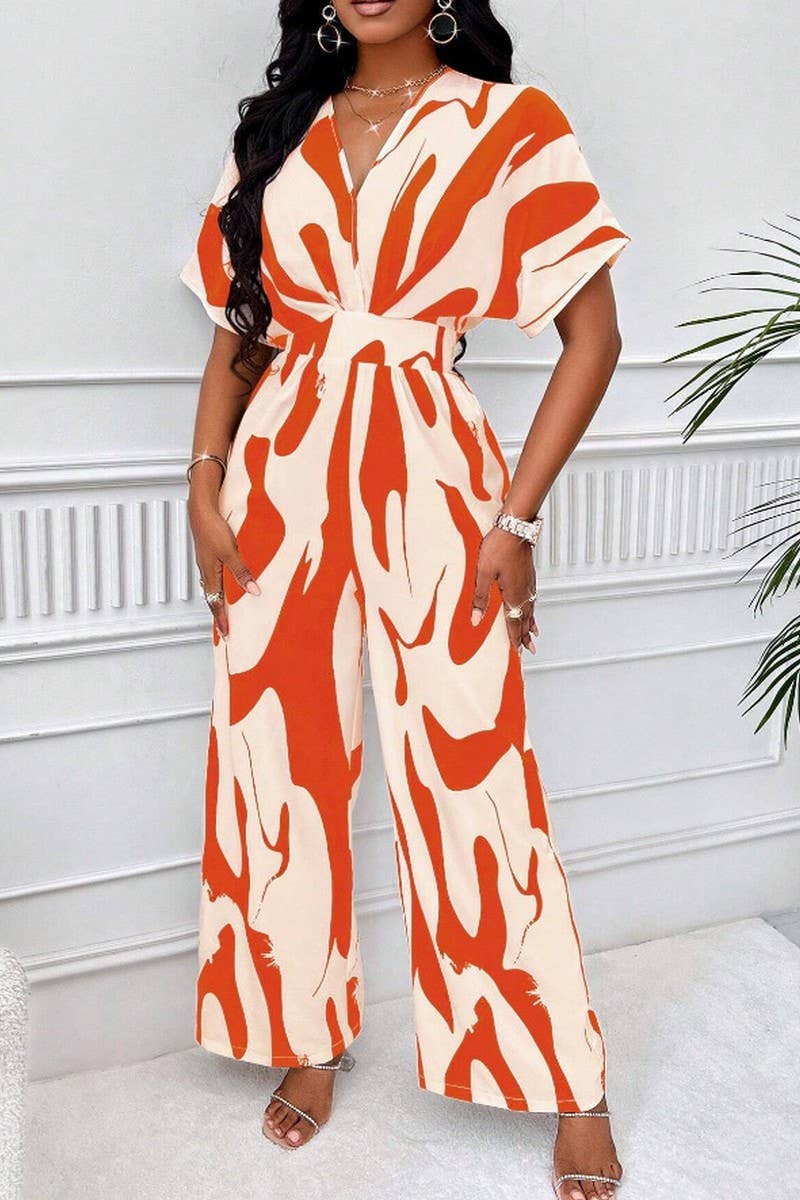 CWSJS1661_WOMEN'S PRINTED BATWING SLEEVE WIDE LEG JUMPSUIT