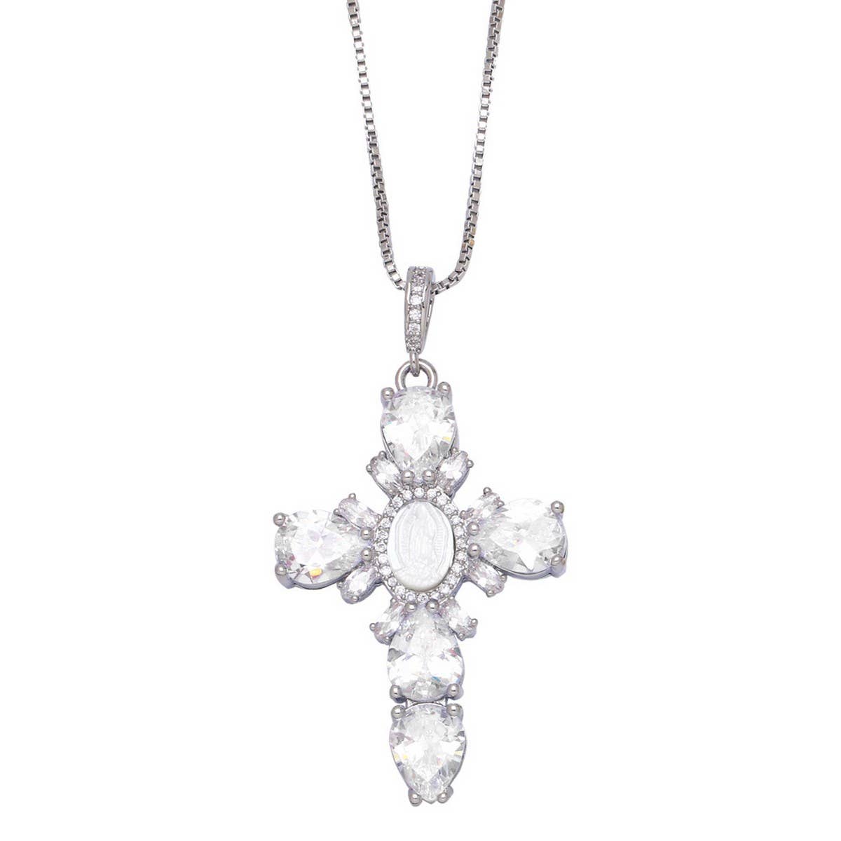VINTAGE VIRGIN MARY CROSS PENDANT NECKLACE