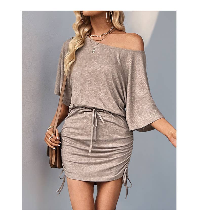 Casual off-the-shoulder drawstring short dress