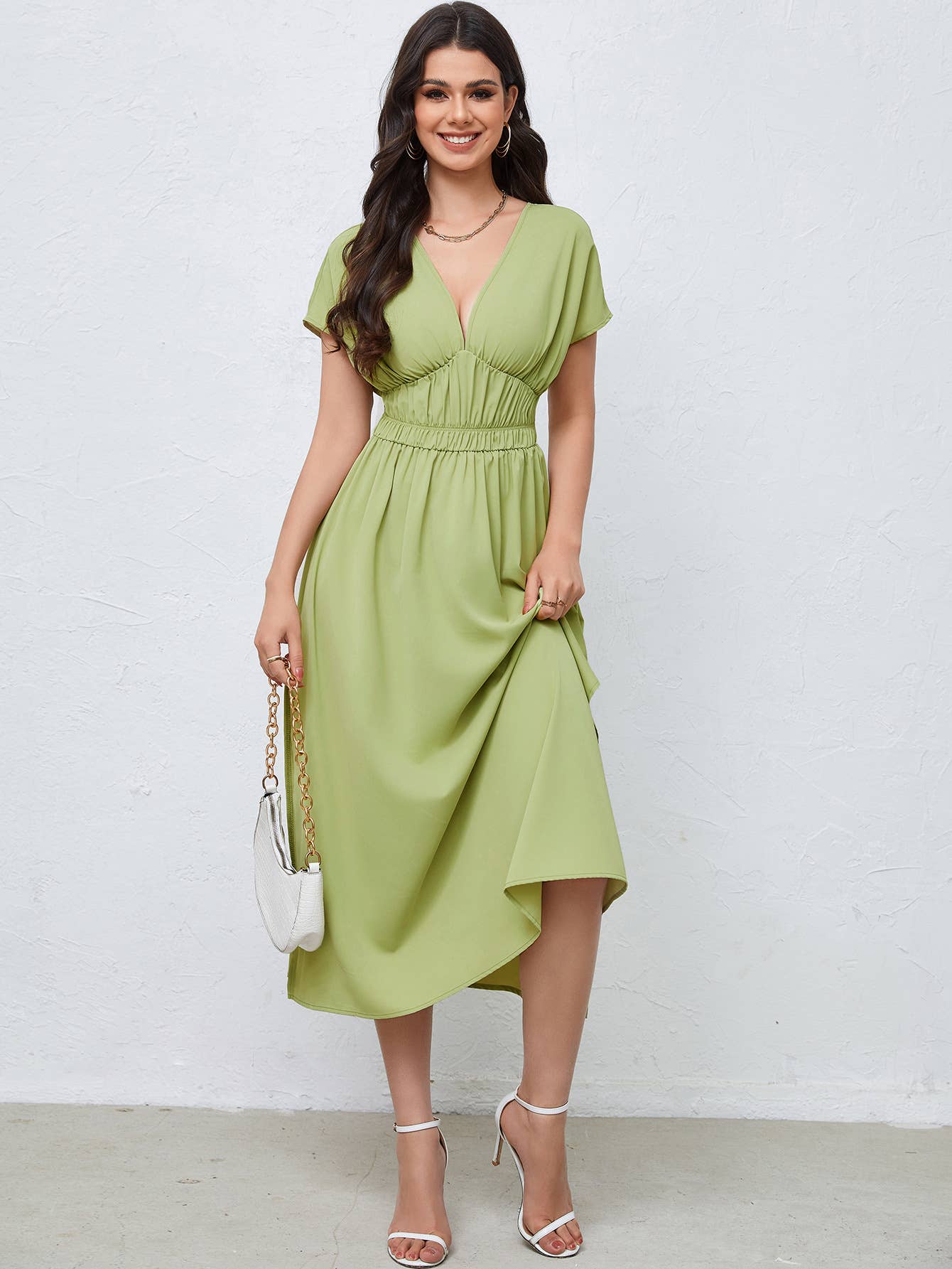 Backless high-waisted sexy V-neck dress