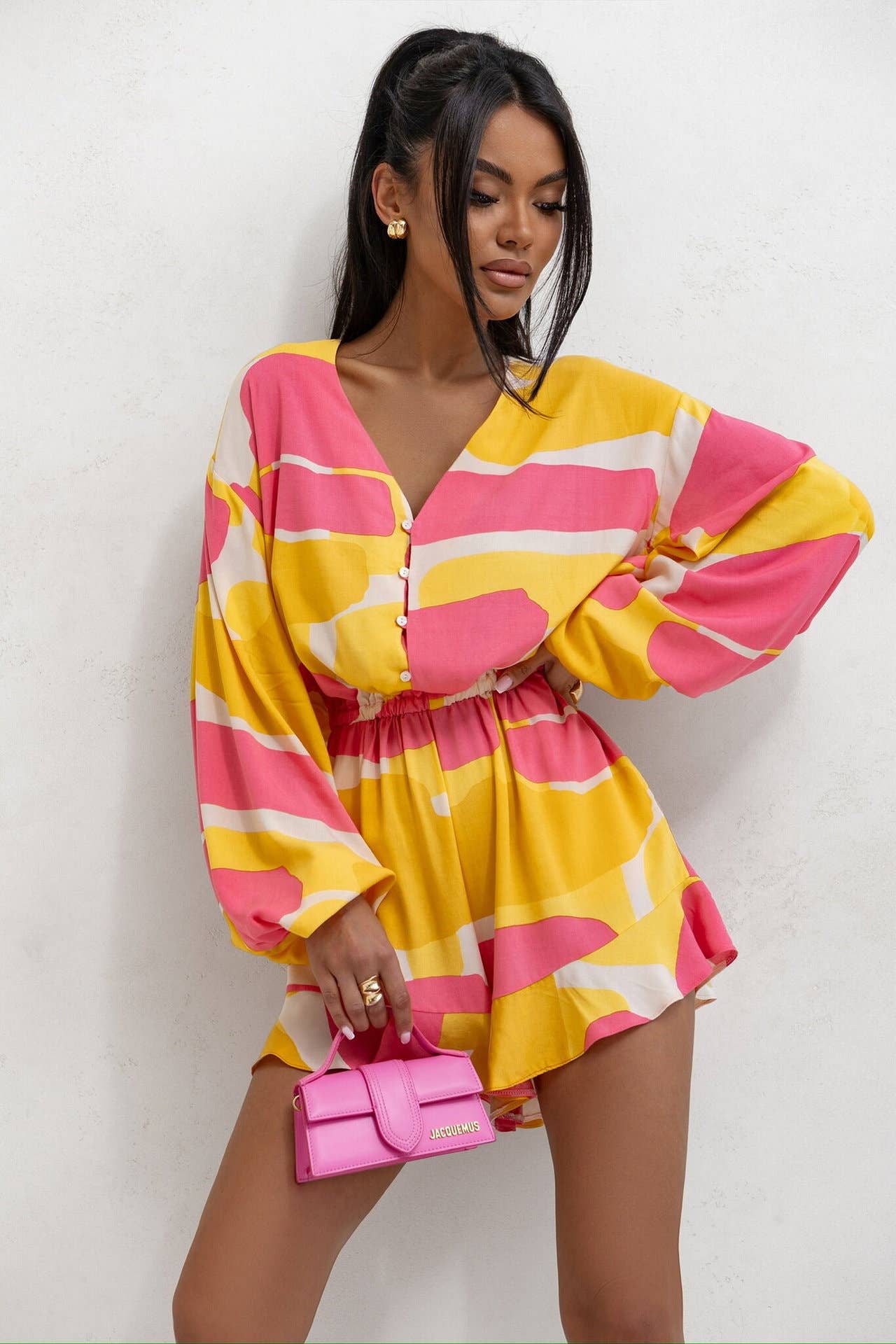 Fashionable printed long-sleeved one-piece shorts