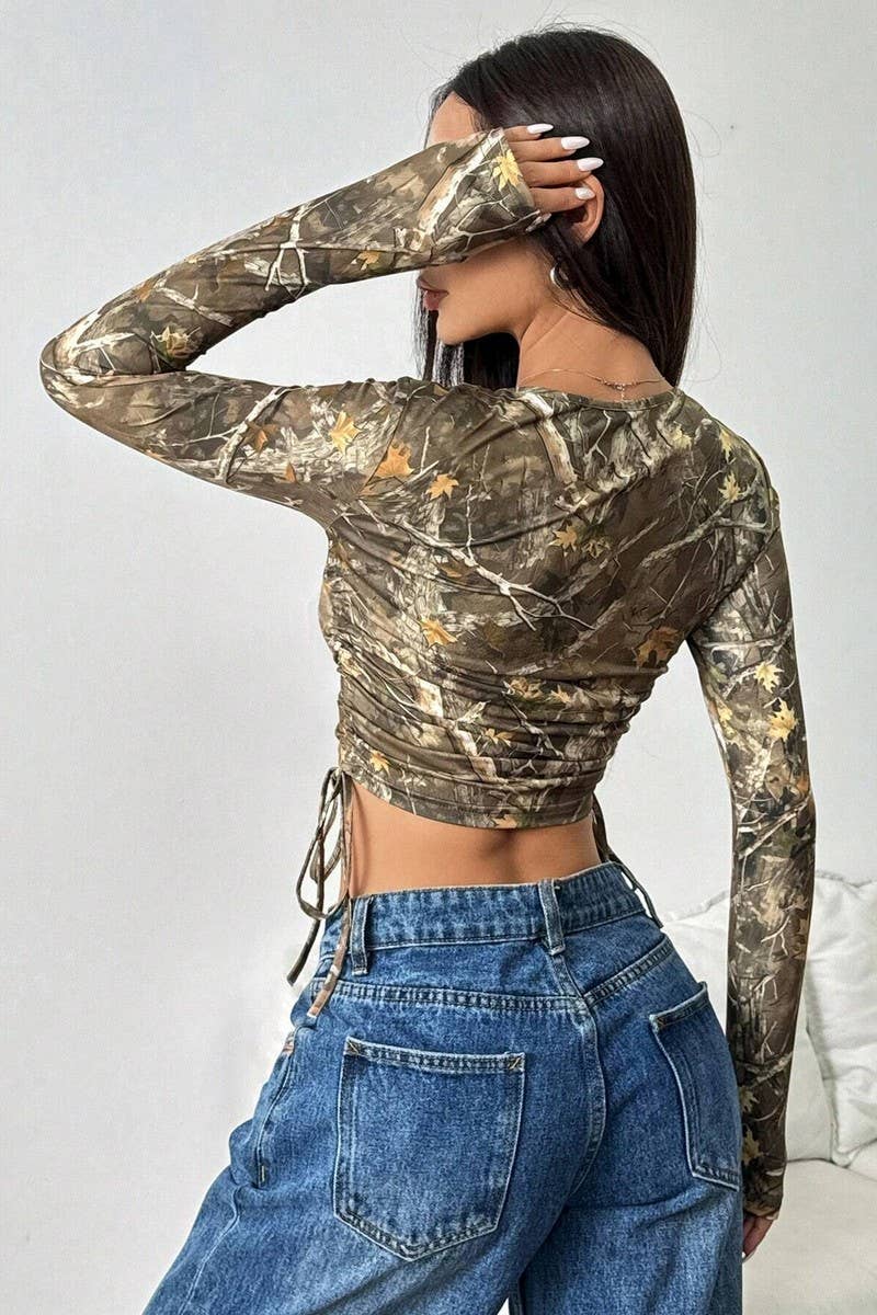 CWTBLL3930_MESH TREE PRINT SIDE DRAWSTRING CROP TOP