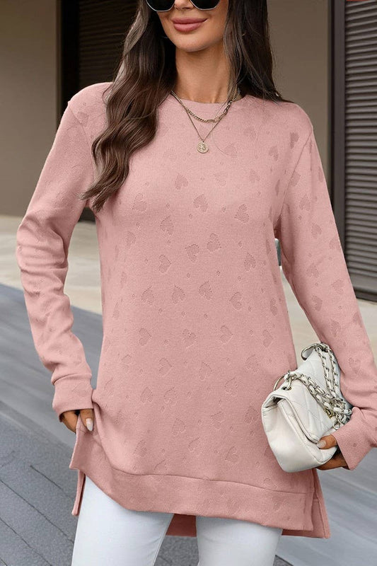 CWTBLL01288_ROUND NECK LONG SLEEVE SLIT SOLID COLOR TOP