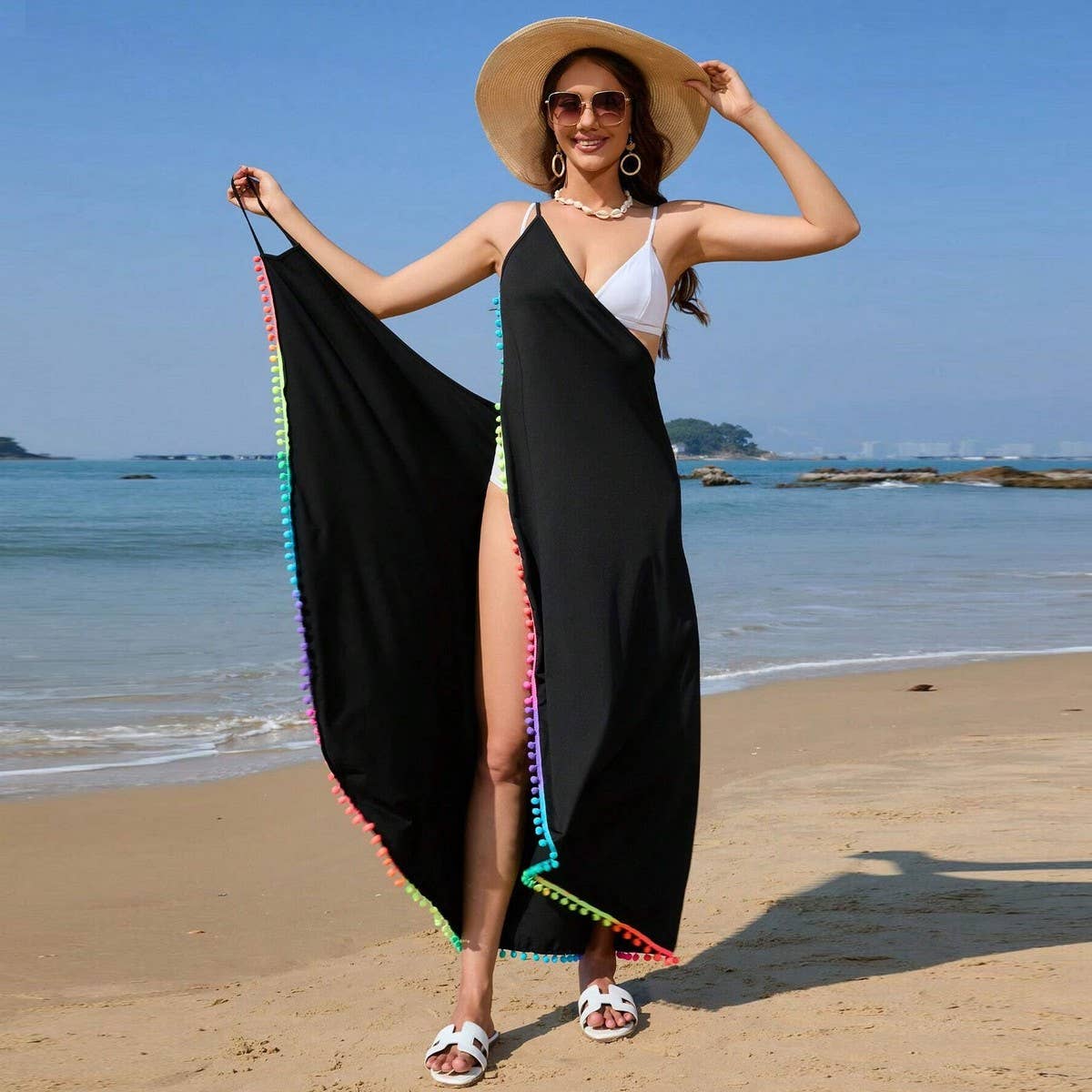Tassel Detail One-Piece Beach Dress, Resort Style