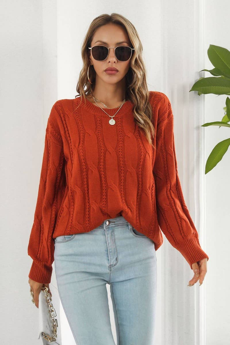 CWOSWL4083_CABLE KNITTED LONG SLEEVES CREWNECK SWEATER