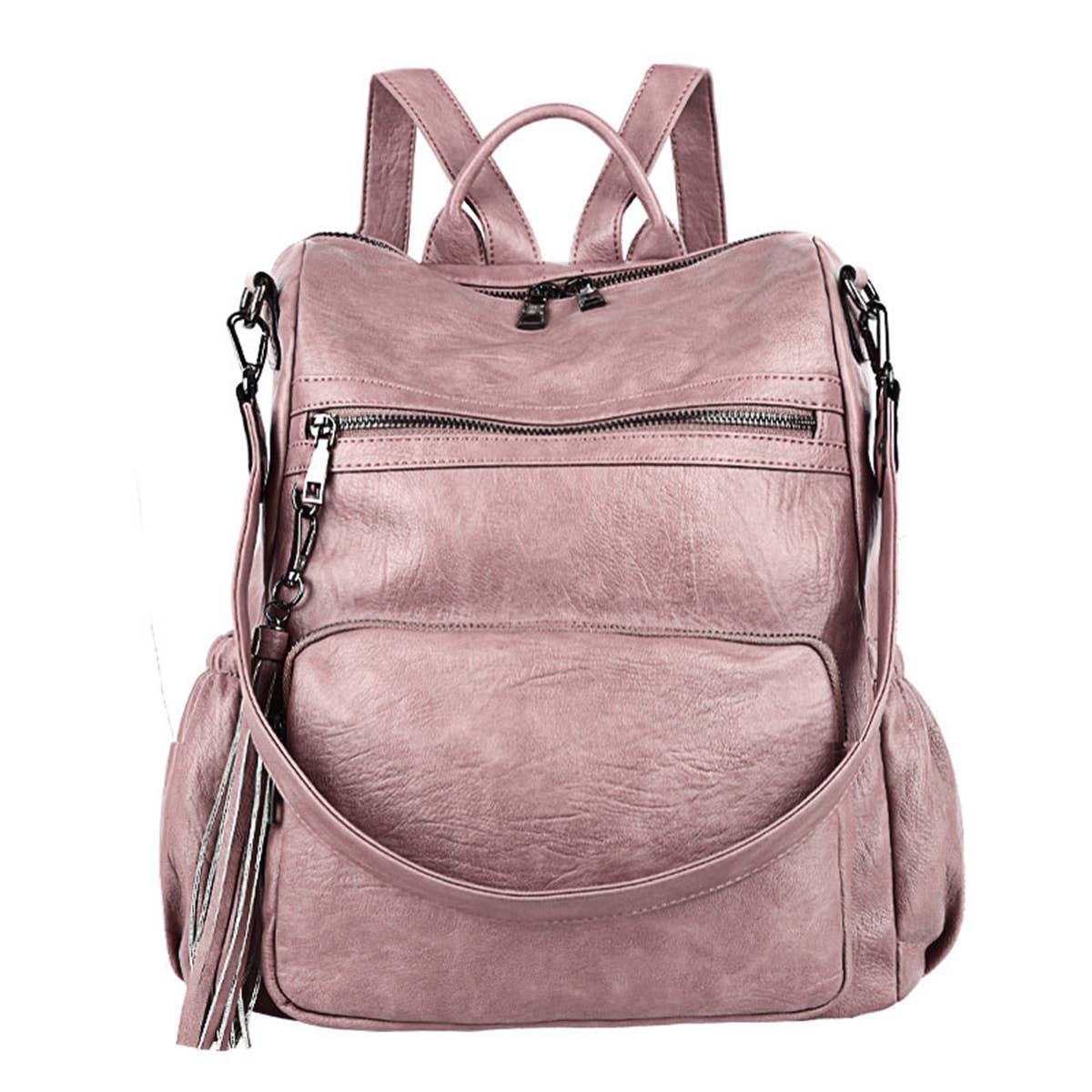TASSEL DETAIL PU LEATHER BACKPACK SHOULDER BAG_CWAB0778