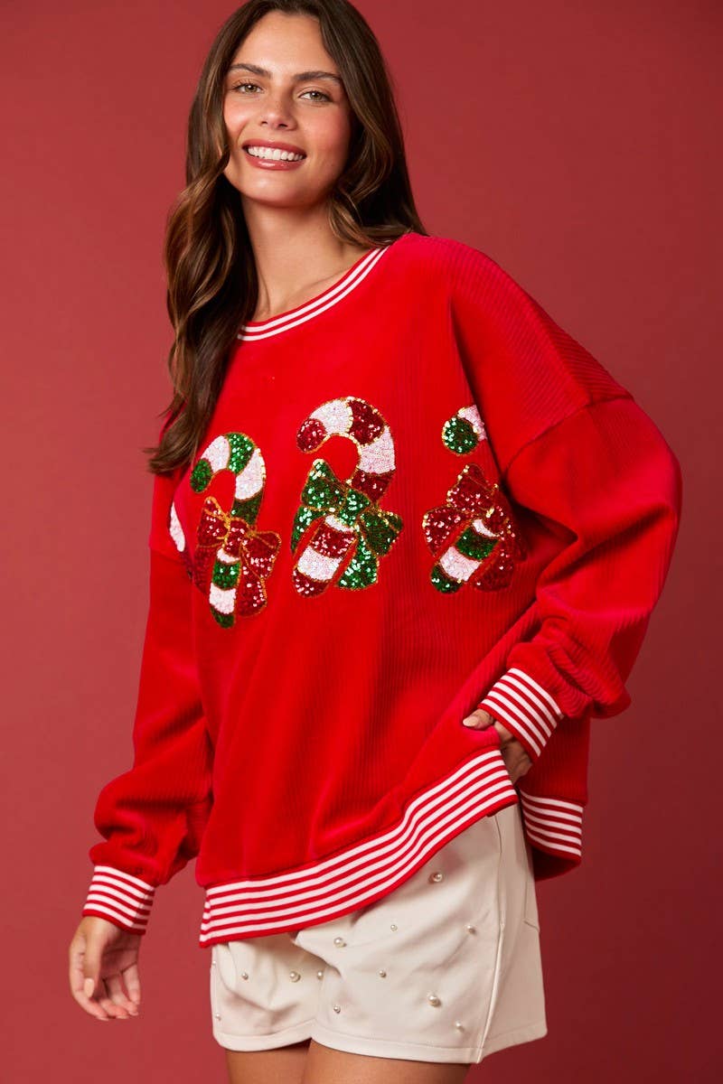 CWTBLL01269_CHRISTMAS SEQUIN CORDUROY STRIPE SWEATSHIRT