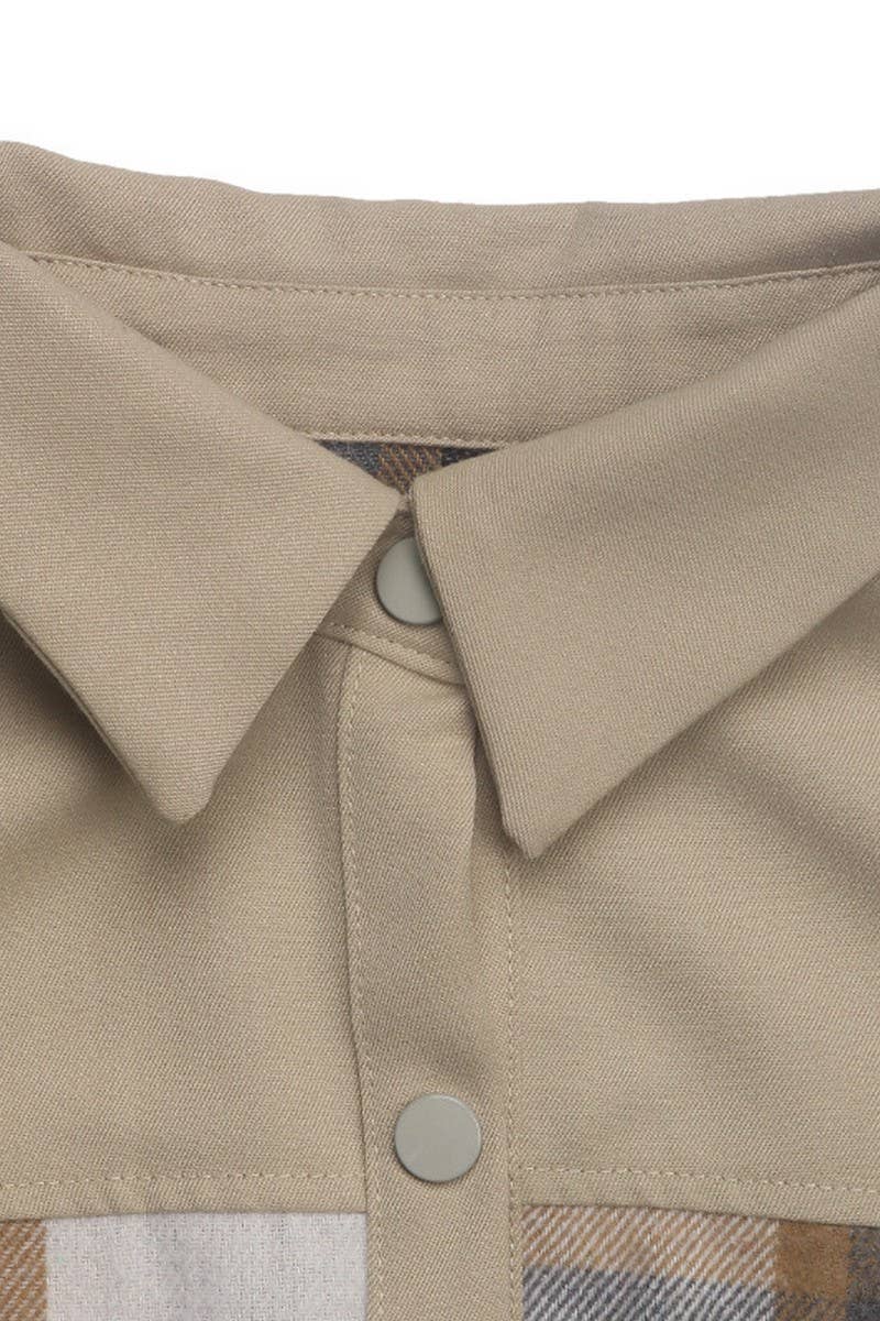 CWOCO0645_LAPEL SINGLE-BREASTED CHECK LONG-SLEEVED COAT