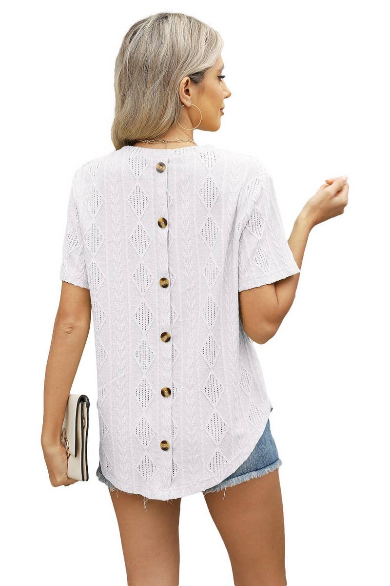 CWTBLS1705_BUTTON-BACK JACQUARD SHORT-SLEEVED TOP