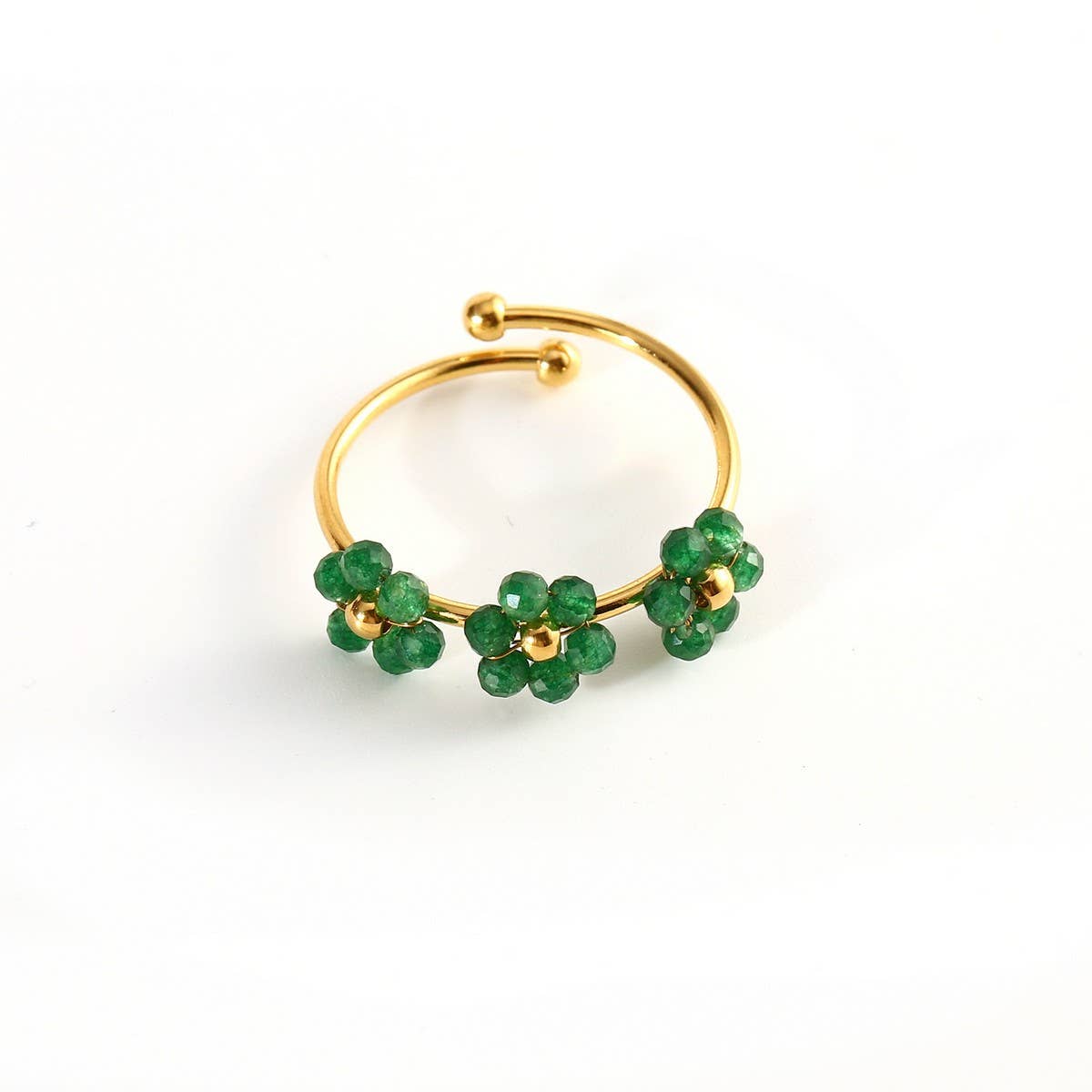 Triple Flower Open Ring in Natural Stone Steel