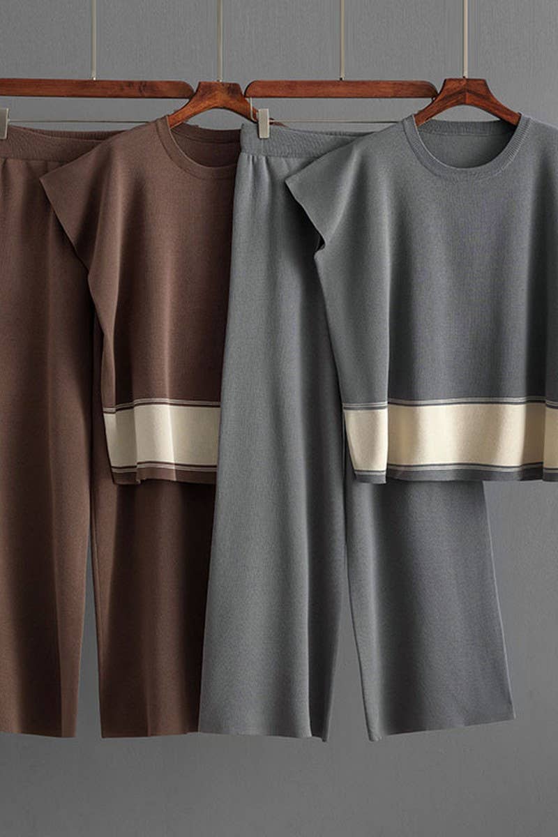 CWSTB00423_LOOSE HIGH WAIST WIDE LEG PANT TWO-PIECE SET