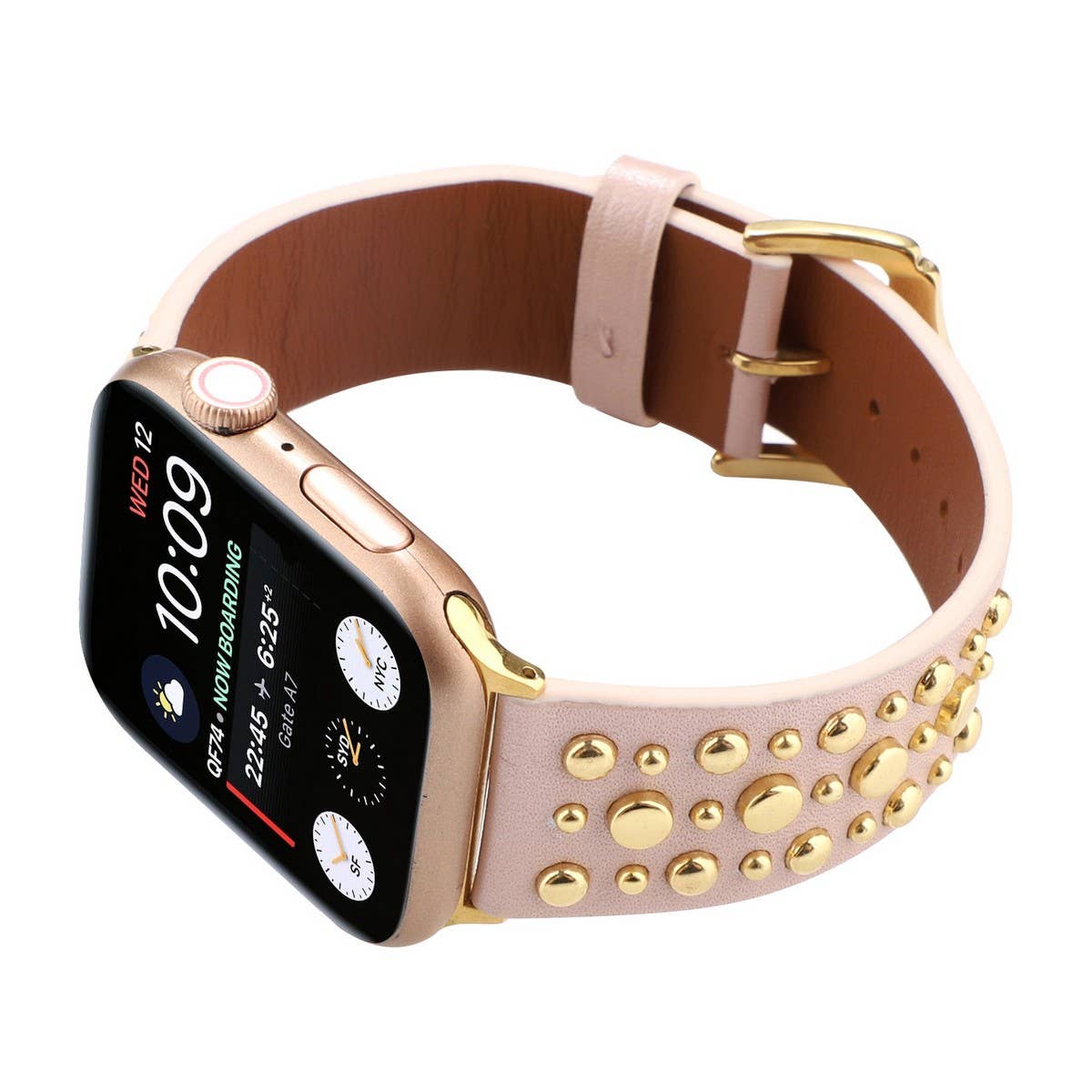 APPLEWATCH9 IWATCH GOLD RIVET GENUINE LEATHER STRAP_CWWW0084