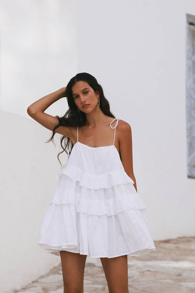 CWDSD7816_SUMMER LAYERED RUFFLE BACKLESS MINI DRESS