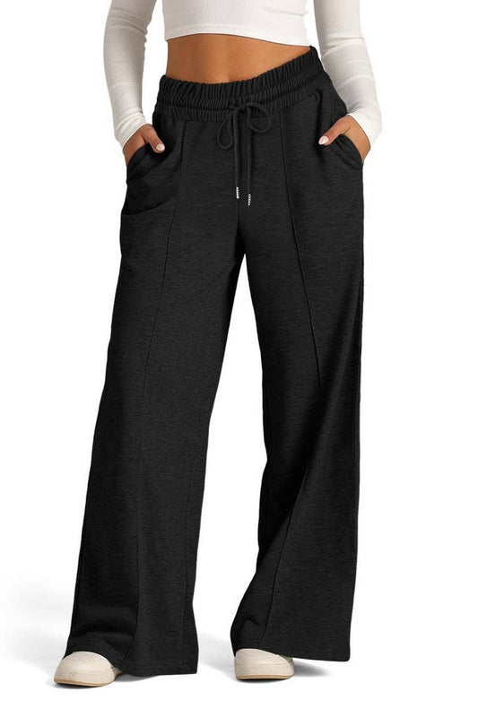 CWBLP01037_TIE WAIST SOLID WIDE LEG CASUAL PANTS