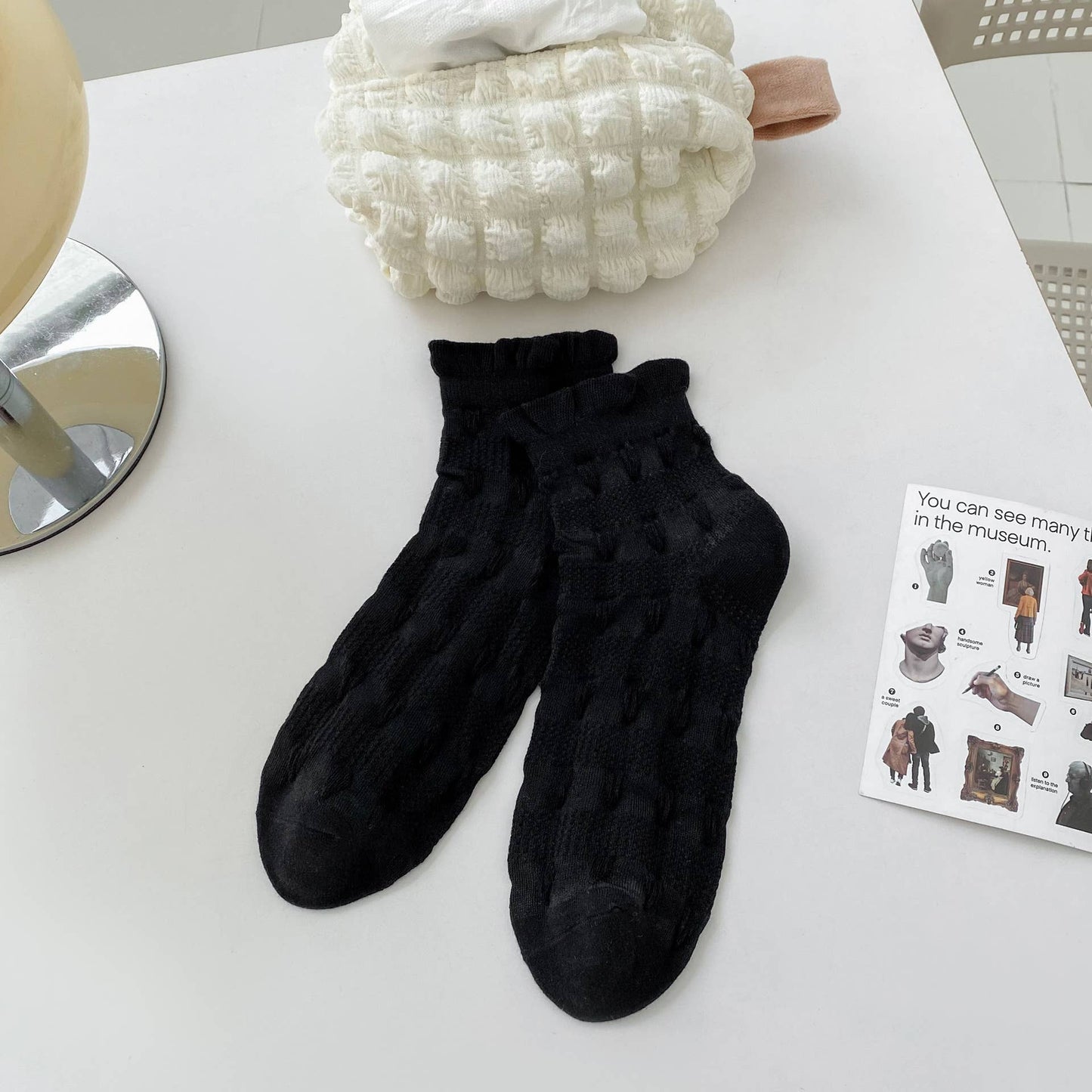 Rhombus, Heart Pattern Ruffle Ankle Socks