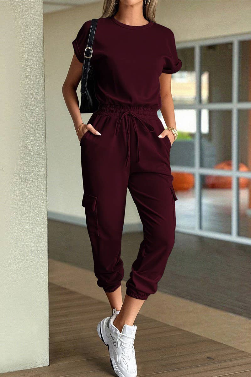 CWSTB00444_SOLID CASUAL SHORT SLEEVE TEE & SHORTS SET