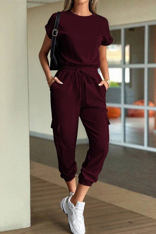 CWSTB00444_SOLID CASUAL SHORT SLEEVE TEE & SHORTS SET