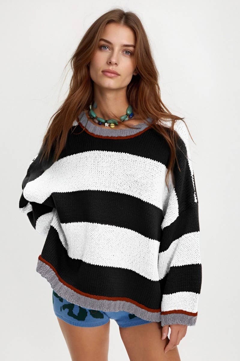 CWOSWL6945_OVERSIZED COLORBLOCK STRIPED SWEATER
