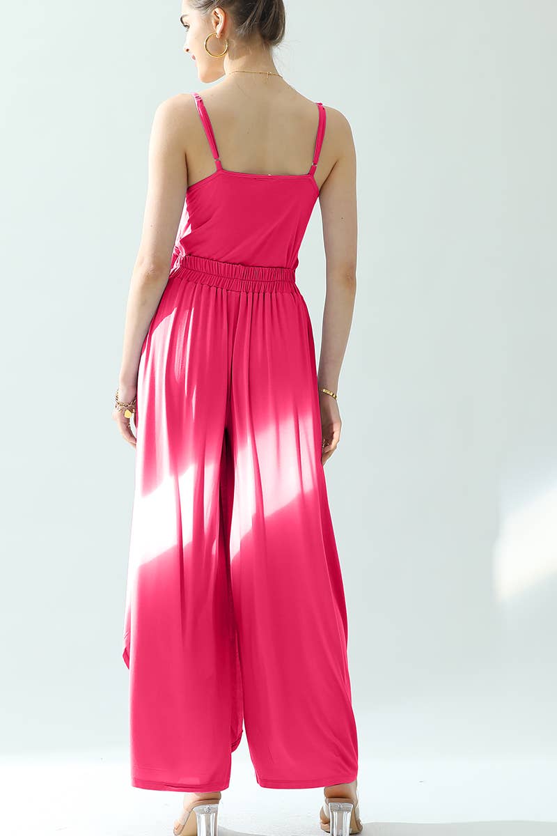 CWSTB281_BACK CROPED STRAP DRESS AND WIDE LONG PANT SET