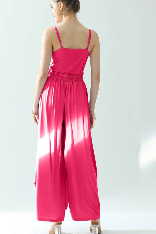 CWSTB281_BACK CROPED STRAP DRESS AND WIDE LONG PANT SET