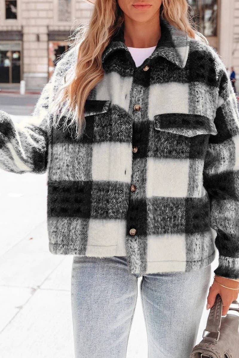 CWOCO00178_PLAID MOHAIR SHORT WOOL BLEND COAT