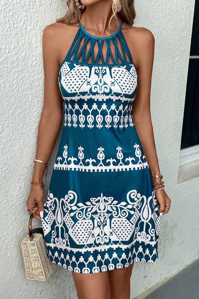 CWDSD7526_SUMMER NEW SUSPENDER PRINT VERSATILE DRESS