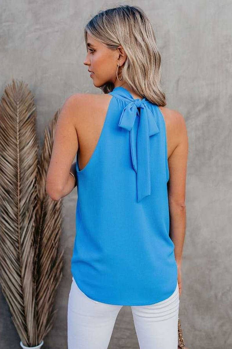 CWTBLSL0587_SOLID COLOR CHIFFON HALTERNECK PULLOVER VEST