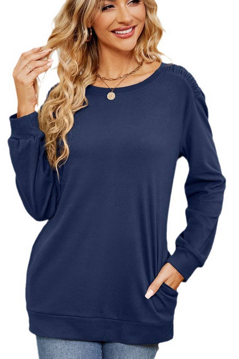 CWTBLL2384_SOLID COLOR ROUND NECK LONG SLEEVE POCKET T-SHIRT