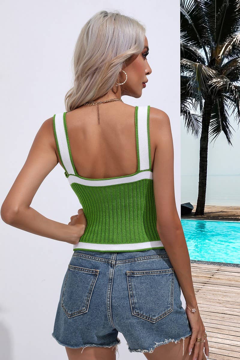 CWOSWSL0086_Sleeveless Contrast Tape Detailed Top Sweater