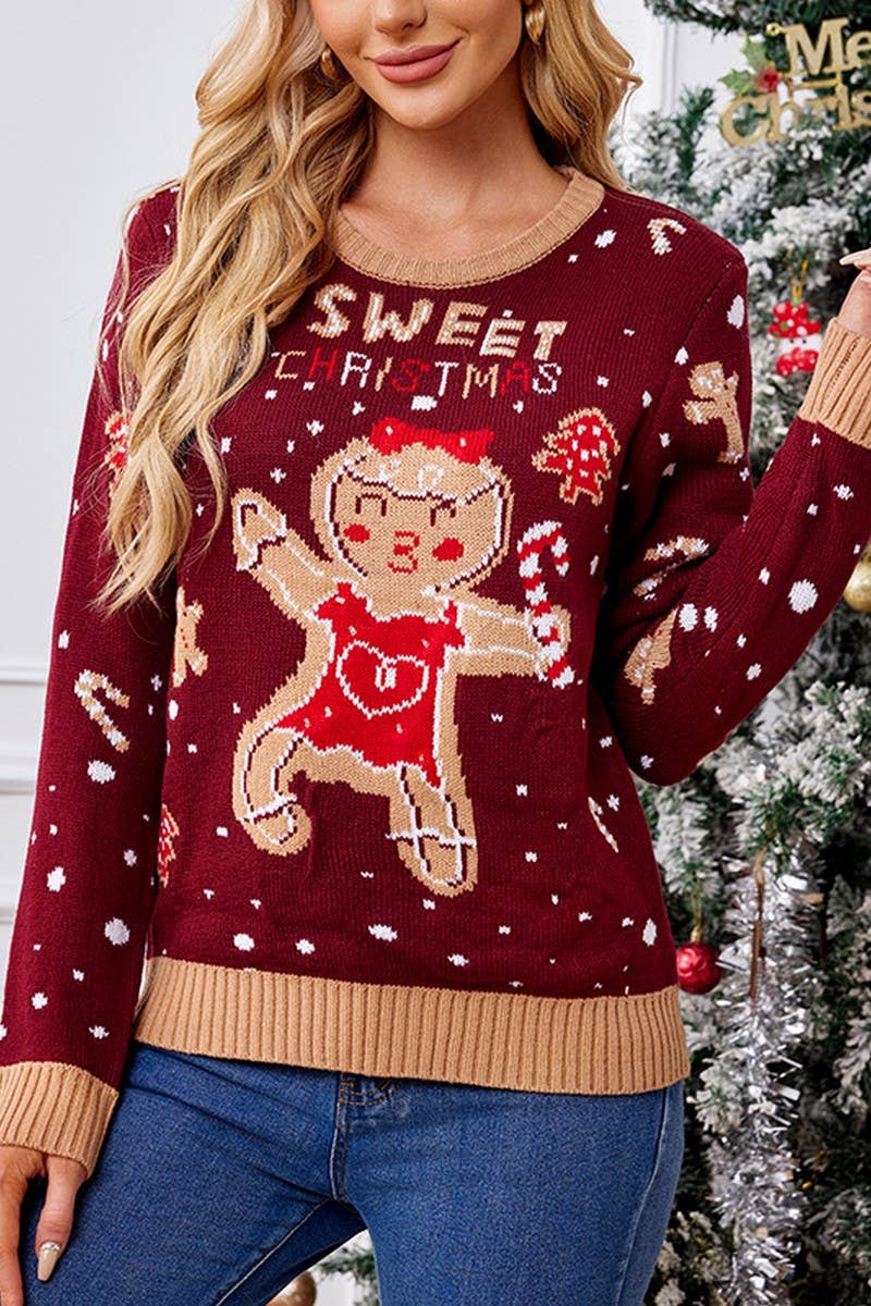CWOSWL2489_GINGERBREAD MAN CHRISTMAS SWEATER