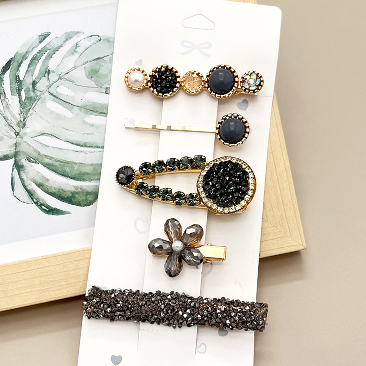 Rhinestone Pearl Hair Clip Set - Elegant Side Pin _CWAHA0159