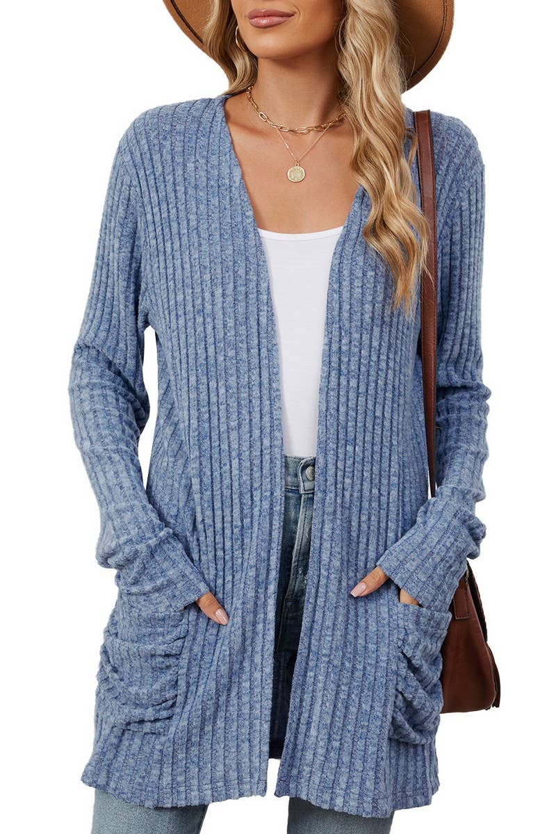 CWOCAL1881_SOLID COLOR POCKET LONG SLEEVE KNIT CARDIGAN