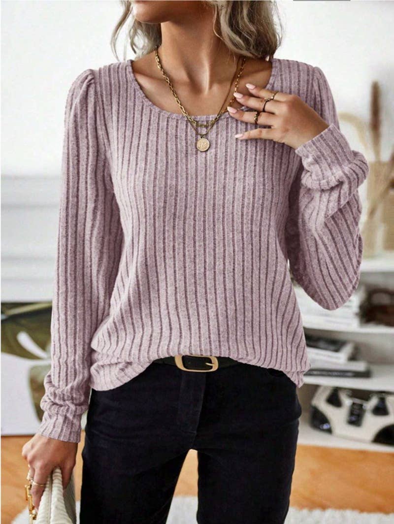 CASUAL SOLID COLOR V-NECK PIT STRIPE SWEATER