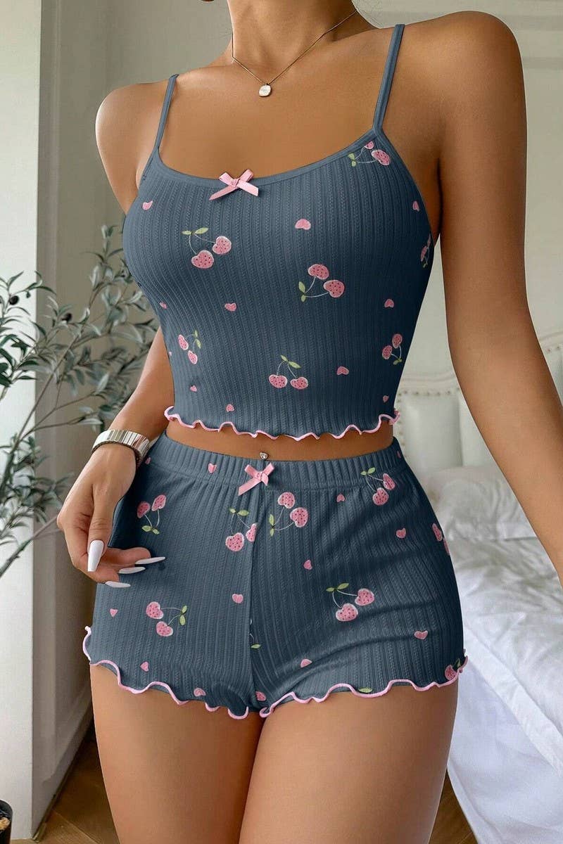 CWSPJ00485_SUMMER JACQUARD PRINT CAMI AND SHORTS SET