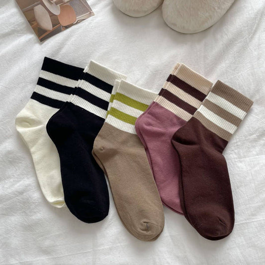 AUTUMN AND WINTER CONTRAST COLOR DOUBLE BAR SOCKS_CWMS0908