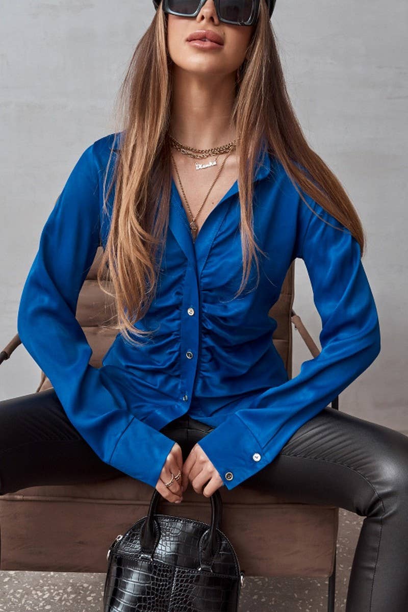 CWTBLL3697_SPRING AND AUTUMN PURE COLOR ELEGANT SHIRT