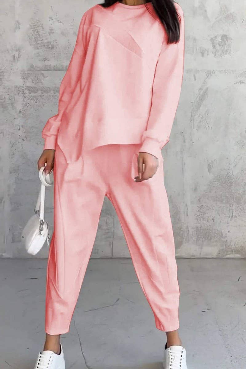 CWSTB1397_ROUND NECK LOOSE IRREGULAR SWEATSHIRT SUIT