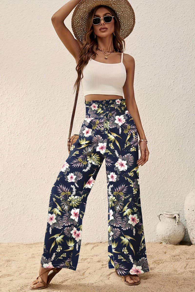 CWBLP1135_PRINTED LOOSE ELASTIC WAIST WIDE-LEG PANTS