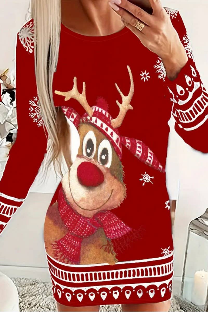 CWOSWL07612_CHRISTMAS PATTERN CASUAL KNIT LONG SLEEVE TEE