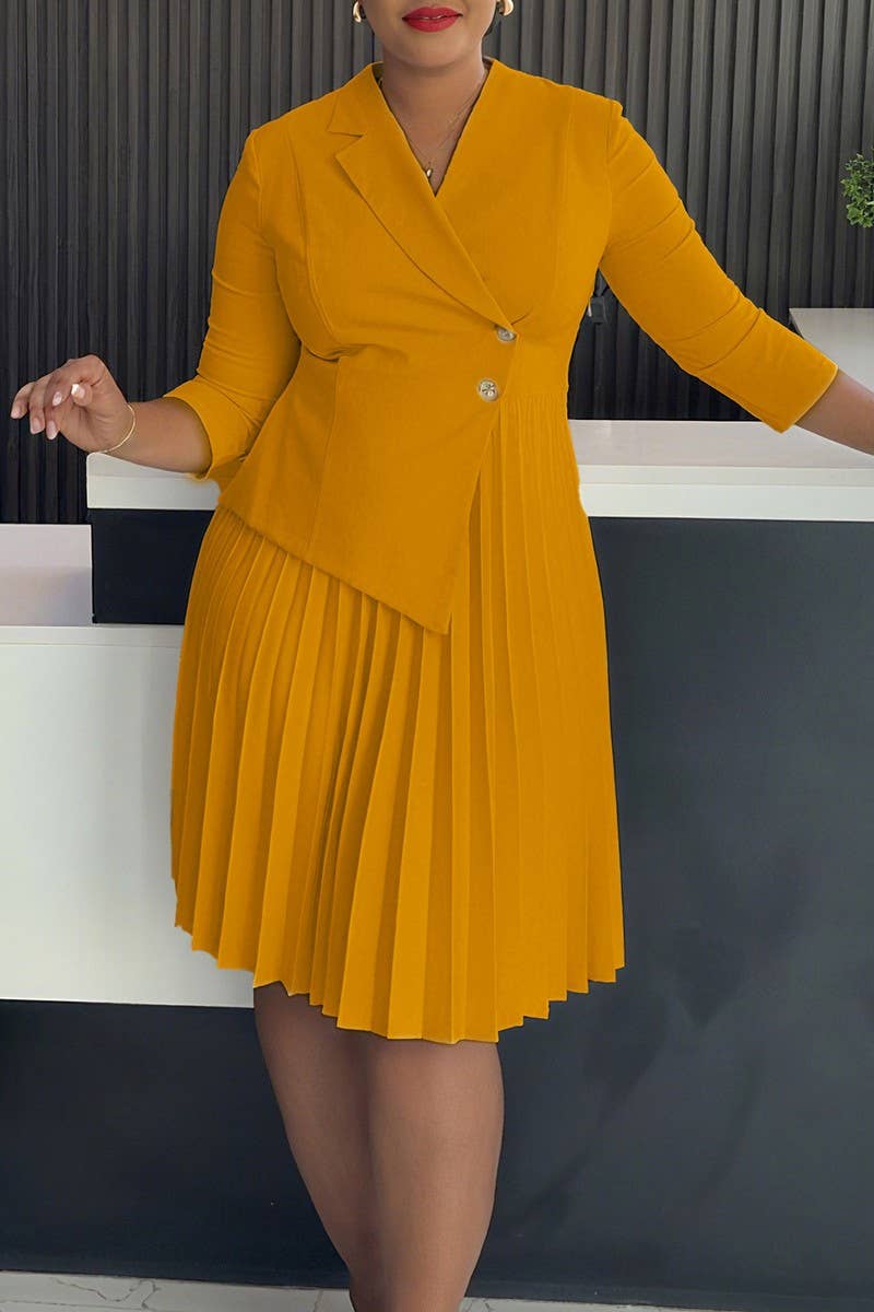 CWDMD01254_2025 WOMEN BLAZER COLLAR 3/4 SLEEVE ELEGANT DRESS