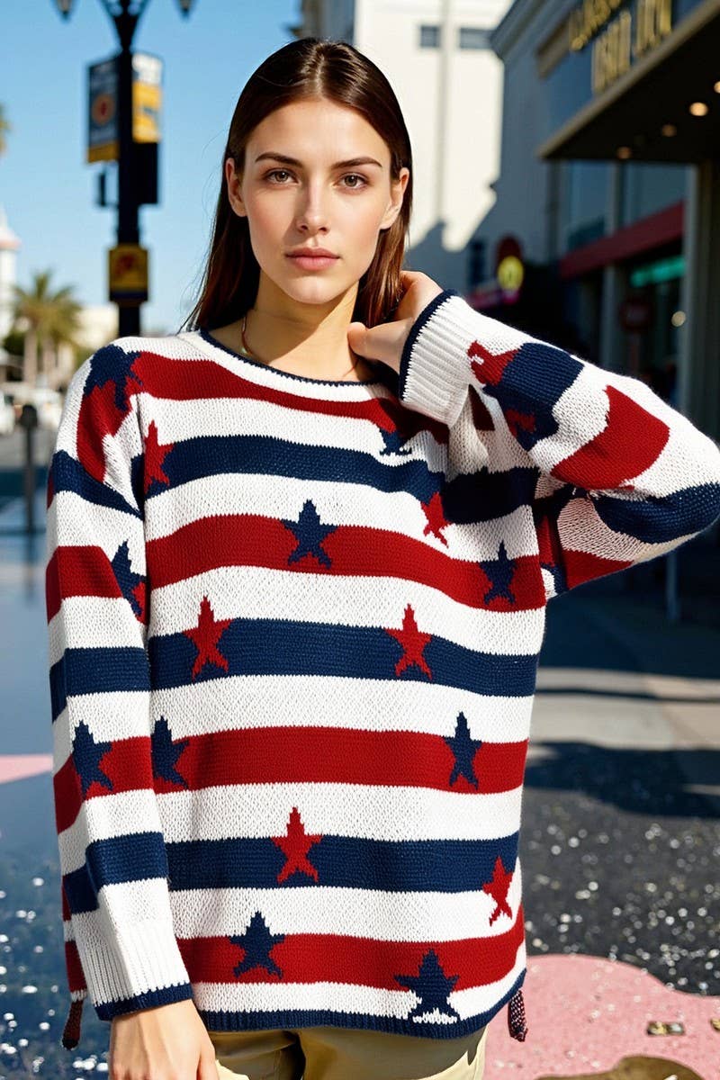 CWOSWL07090_FASHION LOOSE LONG-SLEEVED STRIPED SWEATER