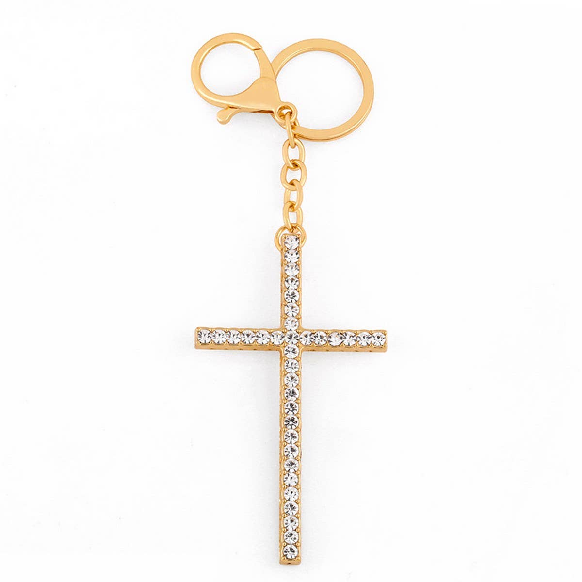 SHINY RHINESTONE CROSS KEYCHAIN PENDANT