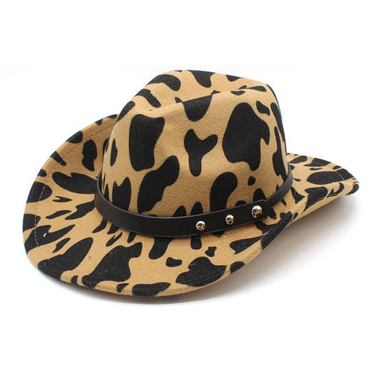WESTERN COWBOY JAZZ HAT WOOLEN HAT COW PATTERN HAT_CWAH2551
