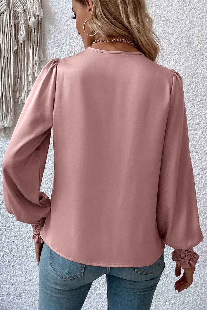 CWTBLL2517_V-NECK LONG-SLEEVED TOP WITH LANTERN SLEEVES