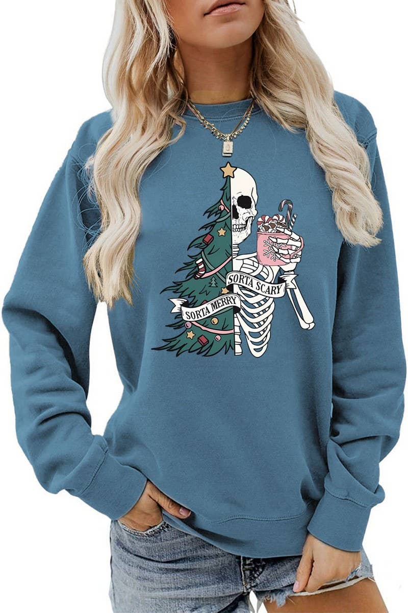 CWTBLL01328_PRINTED LOOSE PULLOVER CHRISTMAS SWEATSHIRT