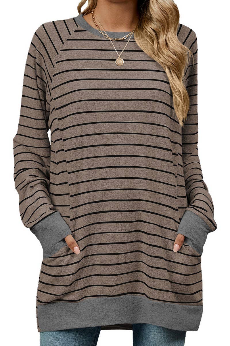 CWTBLL1217_STRIPED CONTRAST POCKET MID-LENGTH SWEATSHIRT