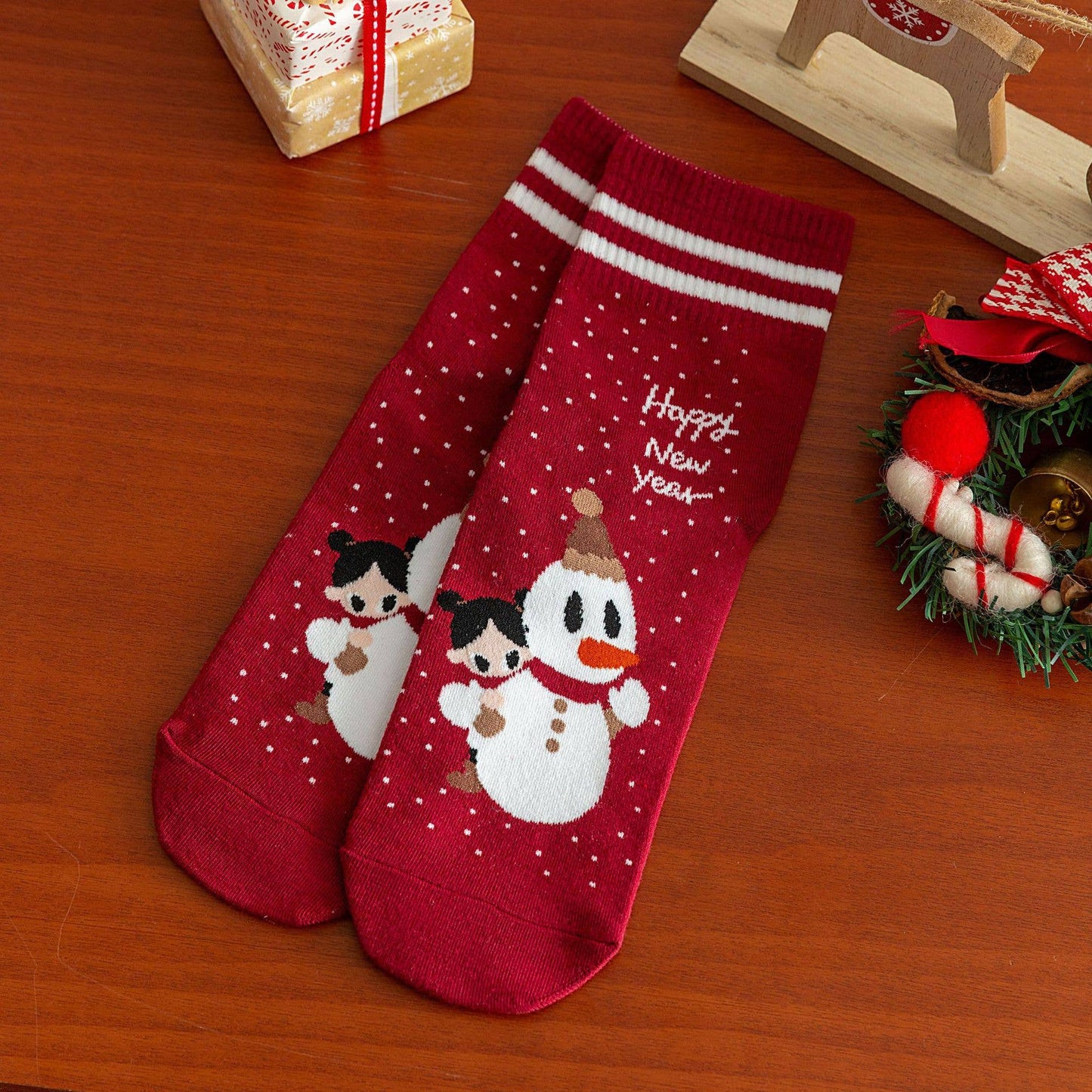 Christmas Gifts Santa Claus Elk Pattern Crew Socks